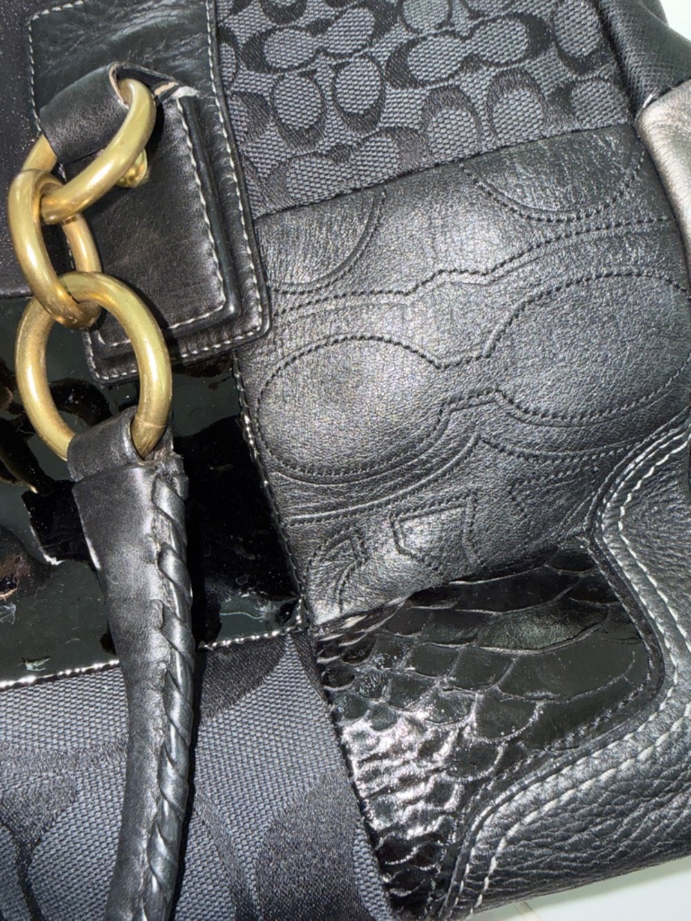 Coach vintage Black Patchwork Tote with Gold-Tone Hardware - Picture 15 of 15